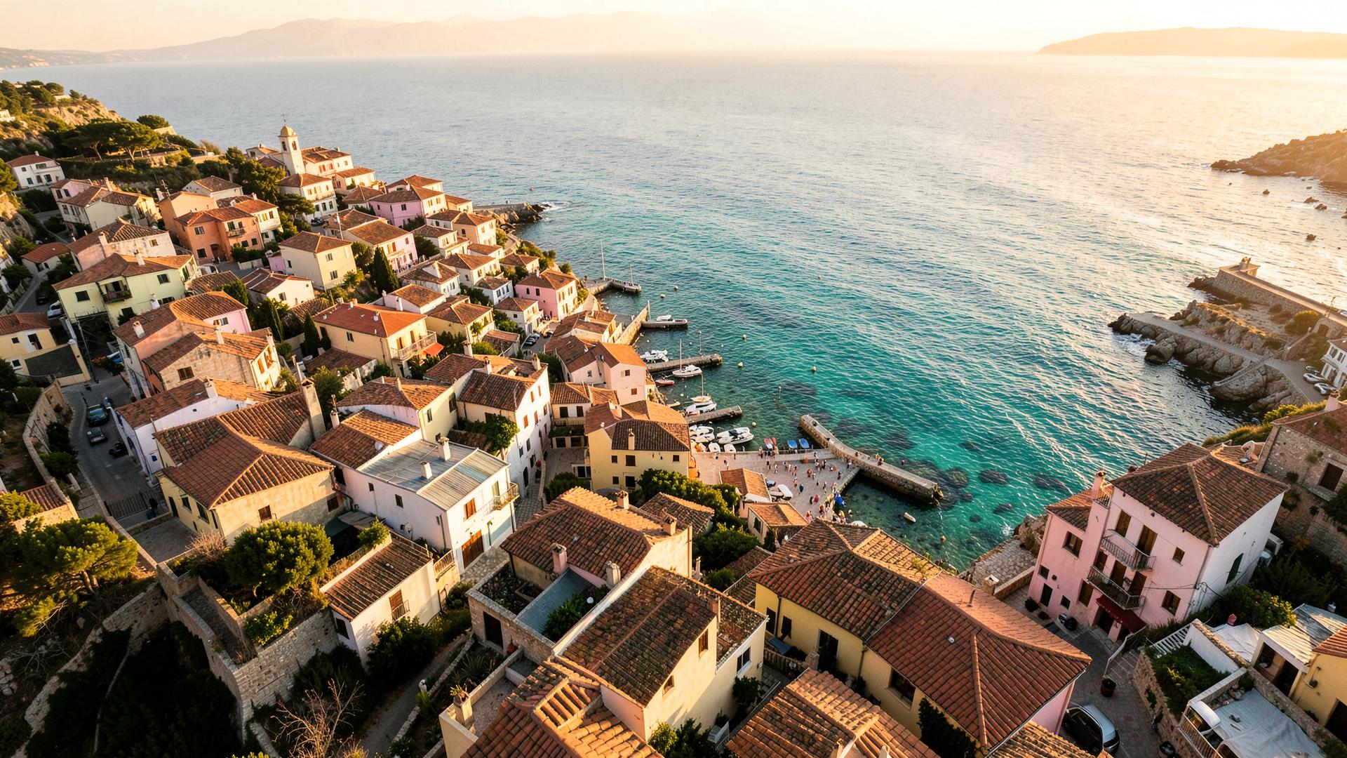 Village méditerranéen au coucher du soleil